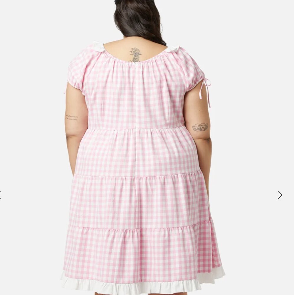 Dangerfield Curve Picnic Party Ruffle Dress Size 22 Pink Gingham Plus Size Cute - Picture 3 of 16